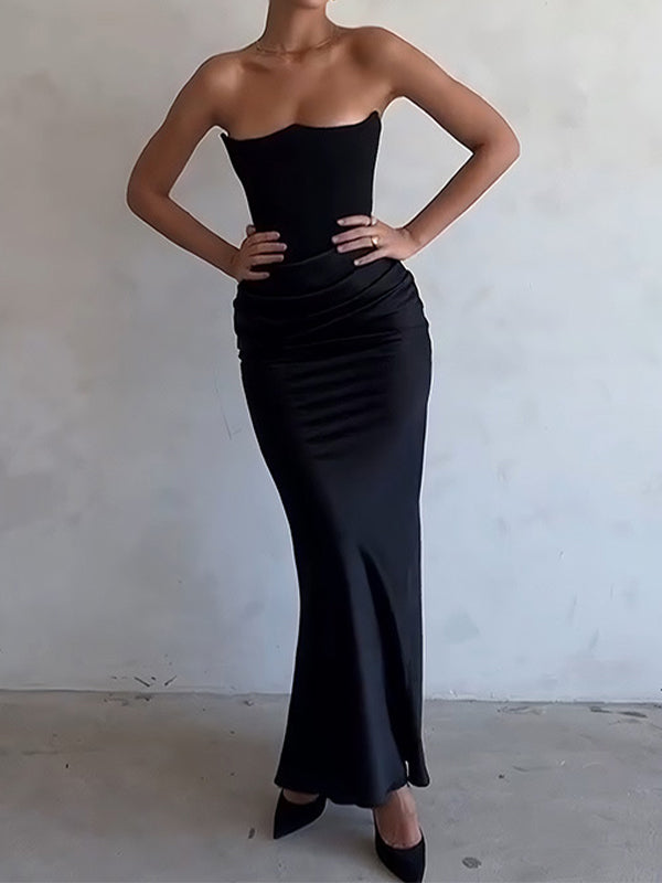 SLIM FIT STRAPLESS MAXI DRESS WITH CASUAL ELEGANCE