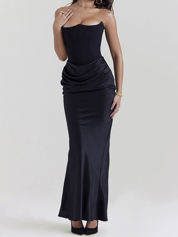 SLIM FIT STRAPLESS MAXI DRESS WITH CASUAL ELEGANCE