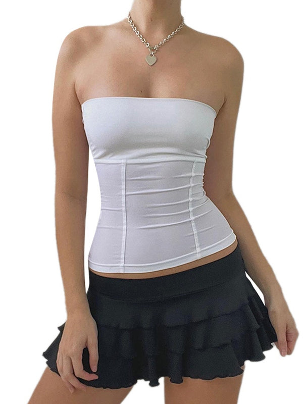 SLIM FIT STRAPLESS TUBE TOP WITH BLACK MINI SKIRT SET