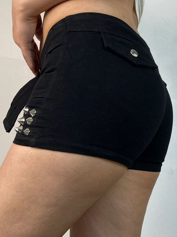 SLIM FIT STUDDED BLACK SHORTS WITH BELT - SLIM FIT SHORTS