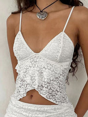 SLIM FIT WHITE LACE CAMISOLE TOP WITH SLIT HEM FOR ALL-DAY COMFORT