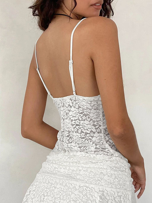 SLIM FIT WHITE LACE CAMISOLE TOP WITH SLIT HEM FOR ALL-DAY COMFORT