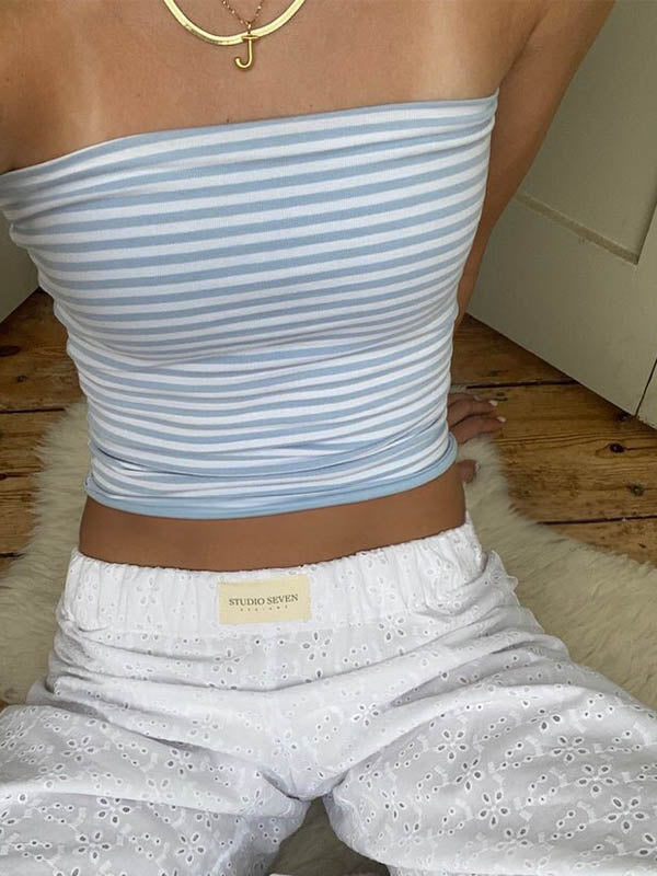 SLIM STRIPED BANDEAU TUBE TOP - STRIPED BANDEAU FASHION ESSENTIALS