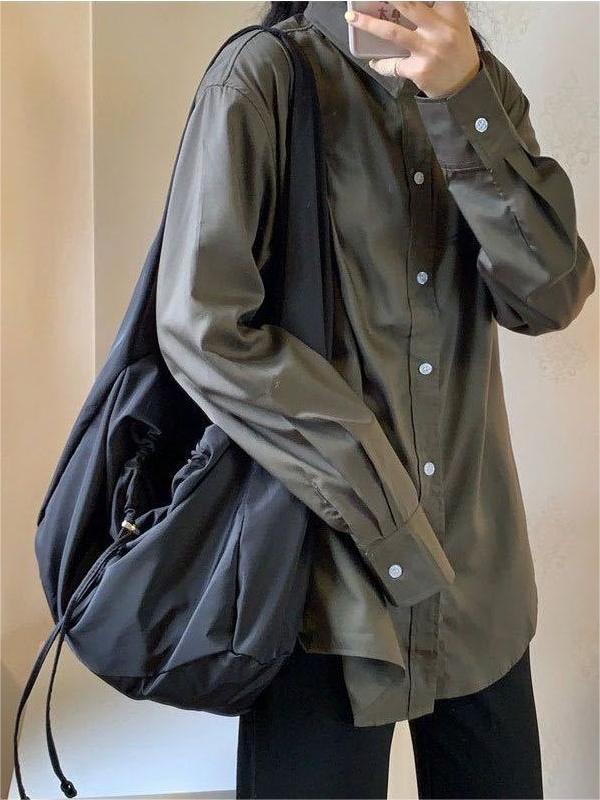 SLOUCHY SHOULDER BAG - BLACK NYLON SHOULDER BAG