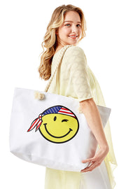Smiley Face with USA Bandana American Flag Theme Beach Bag