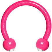 16G Clear Gem Pink Glow in the Dark Horseshoe Circular Barbell