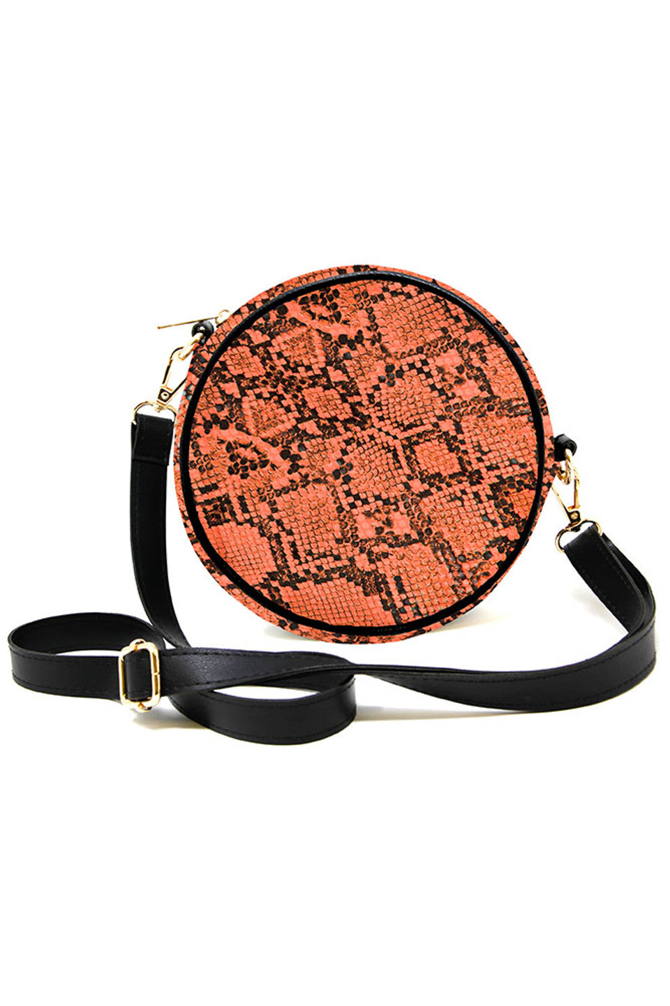 Snake Skin Print Round Crossbody Bag