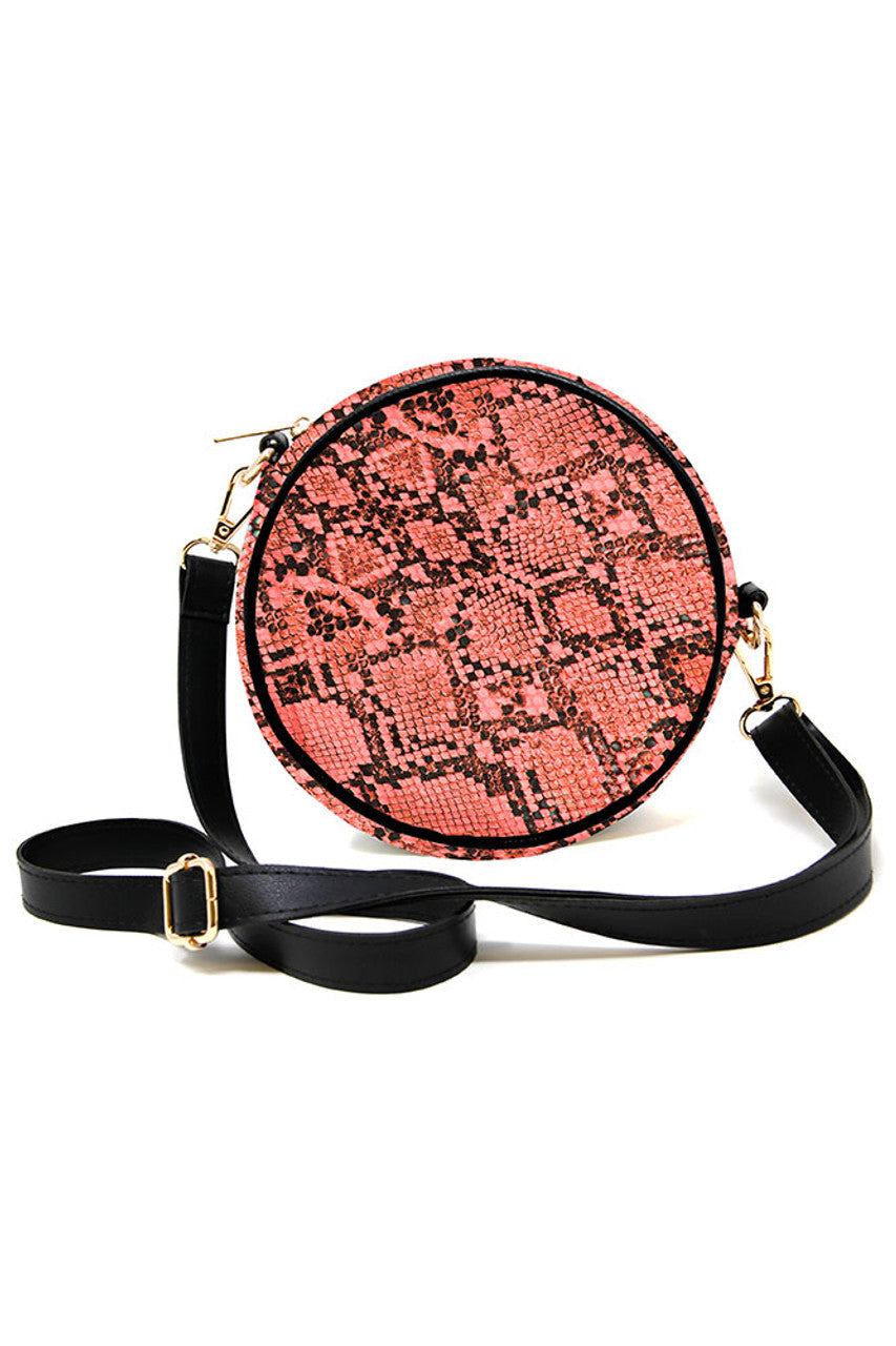 Snake Skin Print Round Crossbody Bag