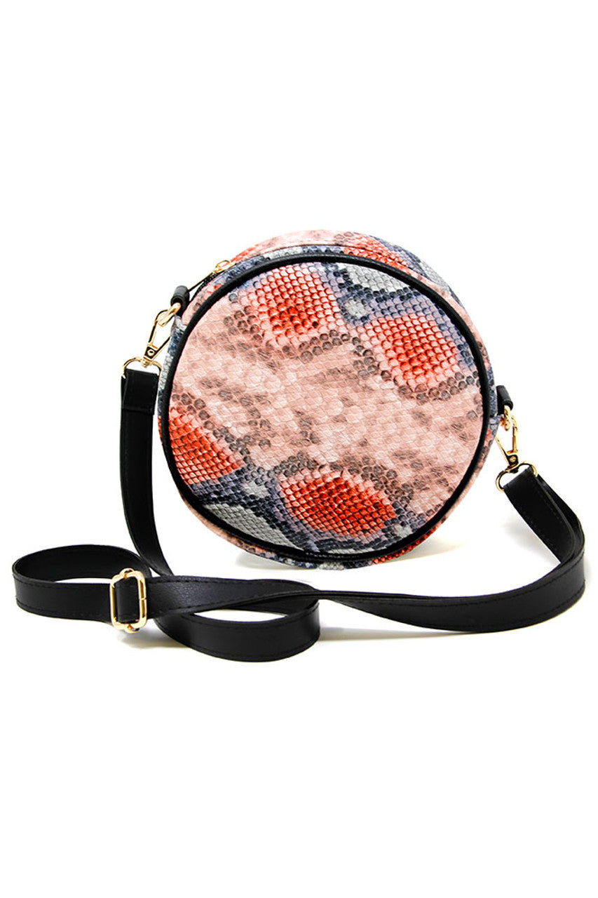 Snake Skin Print Round Crossbody Bag