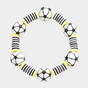 Soccer Accented Heishi Beaded Stretch Bracelet