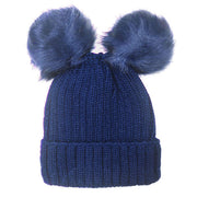 Women's Soft Knit Double Faux Fur Pom Beanie Hat