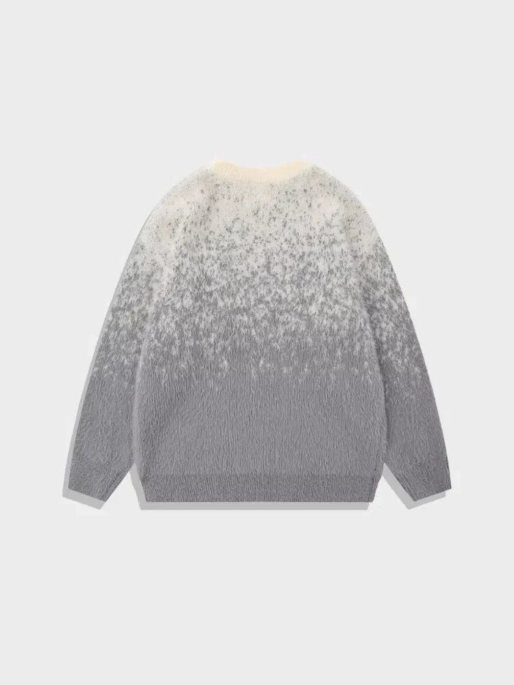 GRAY AND WHITE FUZZY SWEATER WITH STAR LOGO SOFT MOHAIR SWEATER
