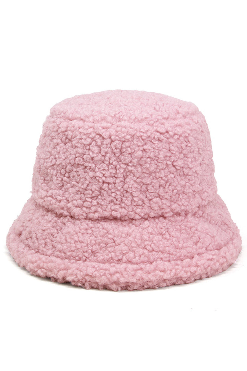 SOLID BOUCLE TEDDY BEAR BUCKET HAT