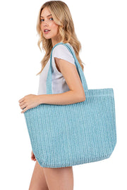 Solid Color Crochet Summer Straw Tote Bag
