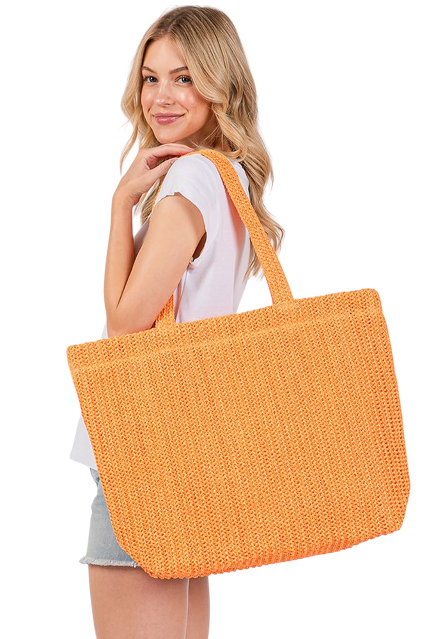 Solid Color Crochet Summer Straw Tote Bag
