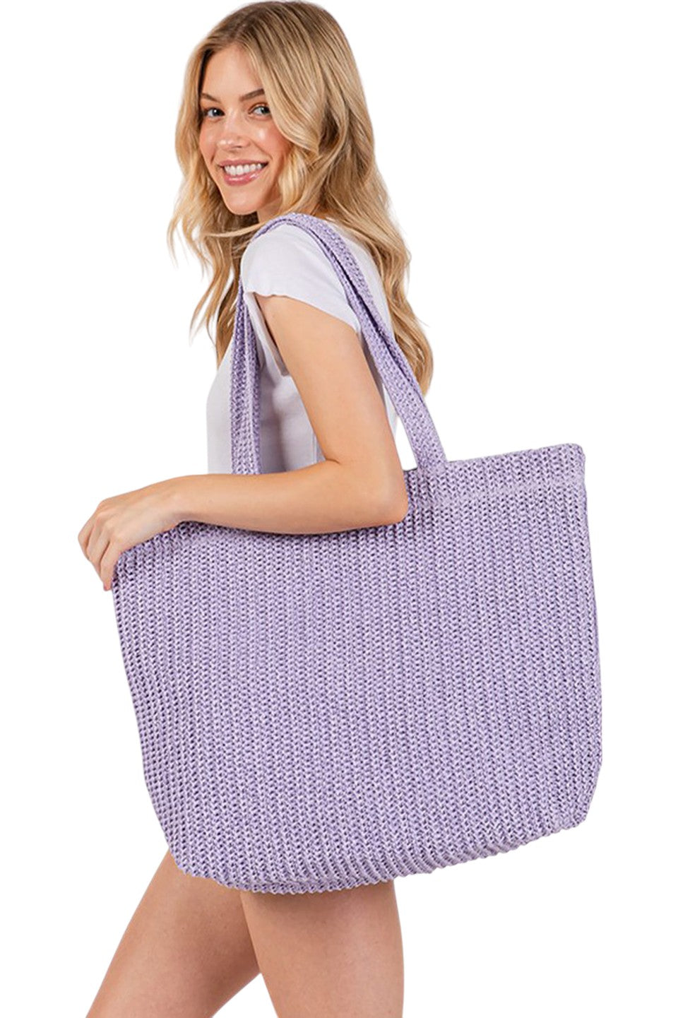 Solid Color Crochet Summer Straw Tote Bag