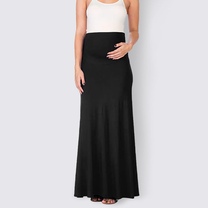 Solid color maternity wear tummy support half-length skirt - Black / XS