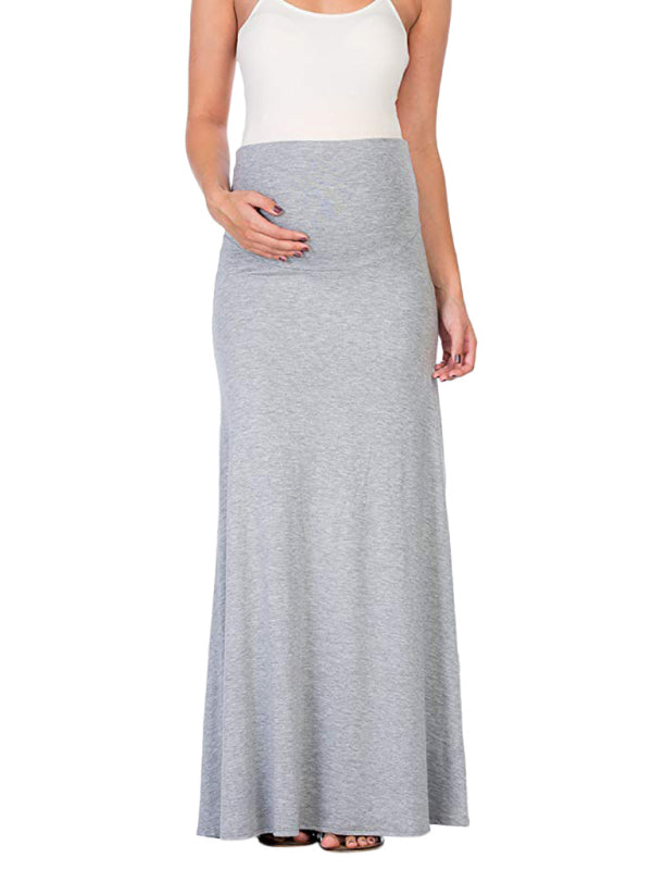 Solid color maternity wear tummy support half-length skirt - Grey / XS