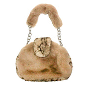 Solid Color Pattern Detailed Faux Fur Shoulder Bag