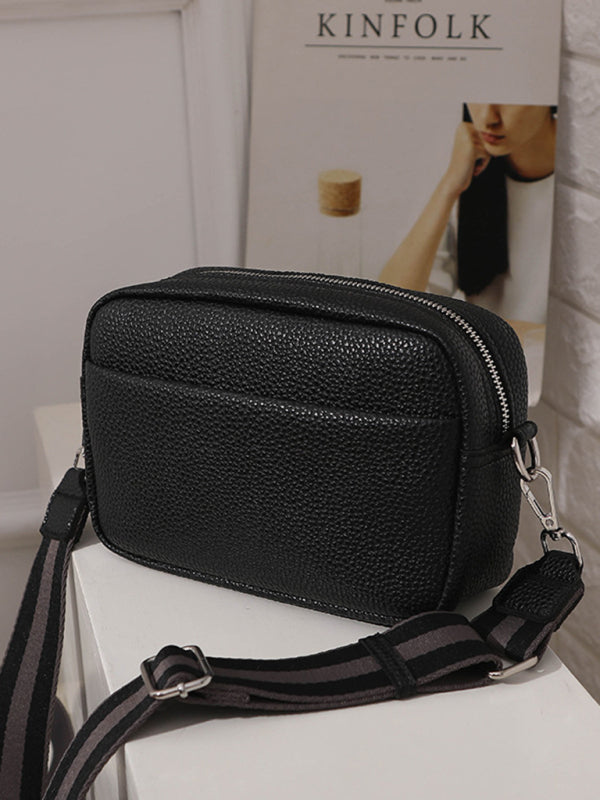 Solid color PU messenger bag women’s small bag ladies shoulder bag small square bag - Black / F