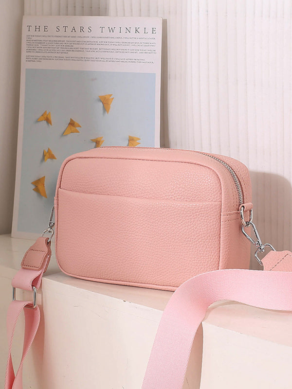 Solid color PU messenger bag women’s small bag ladies shoulder bag small square bag - Pink / F