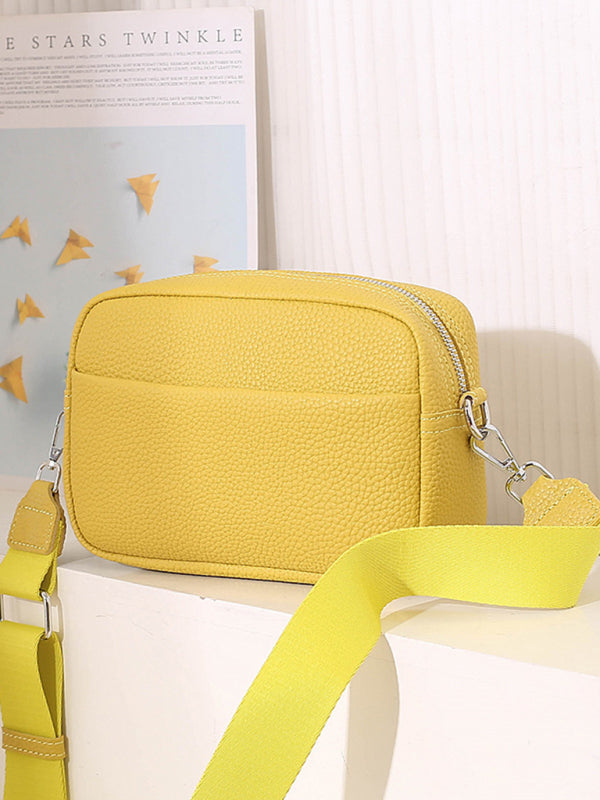 Solid color PU messenger bag women’s small bag ladies shoulder bag small square bag - Yellow / F
