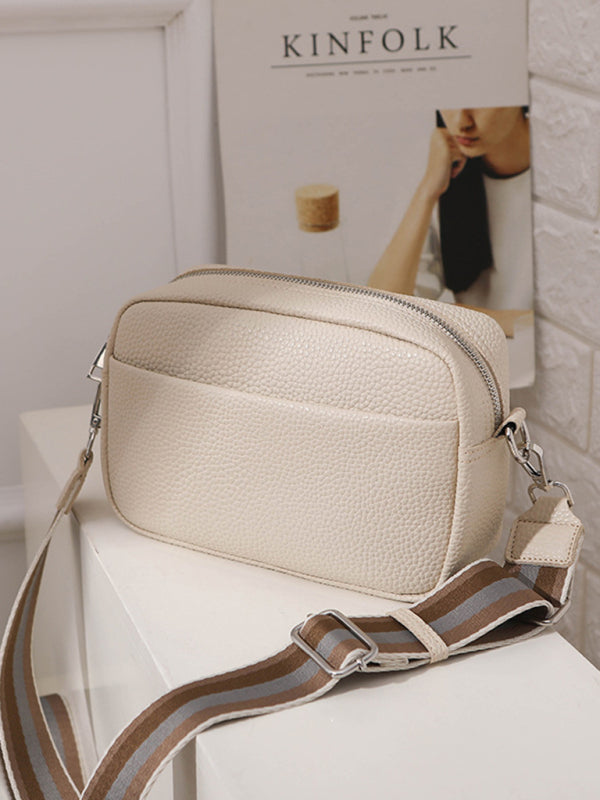 Solid color PU messenger bag women’s small bag ladies shoulder bag small square bag - Cream / F