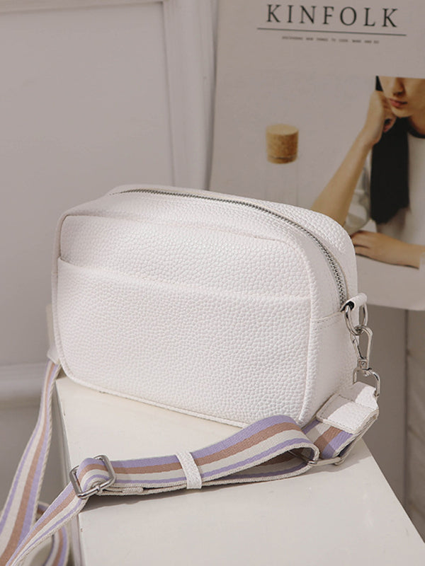Solid color PU messenger bag women’s small bag ladies shoulder bag small square bag - White / F