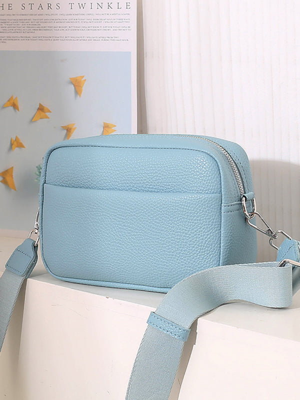 Solid color PU messenger bag women’s small bag ladies shoulder bag small square bag - Sky blue azure / F
