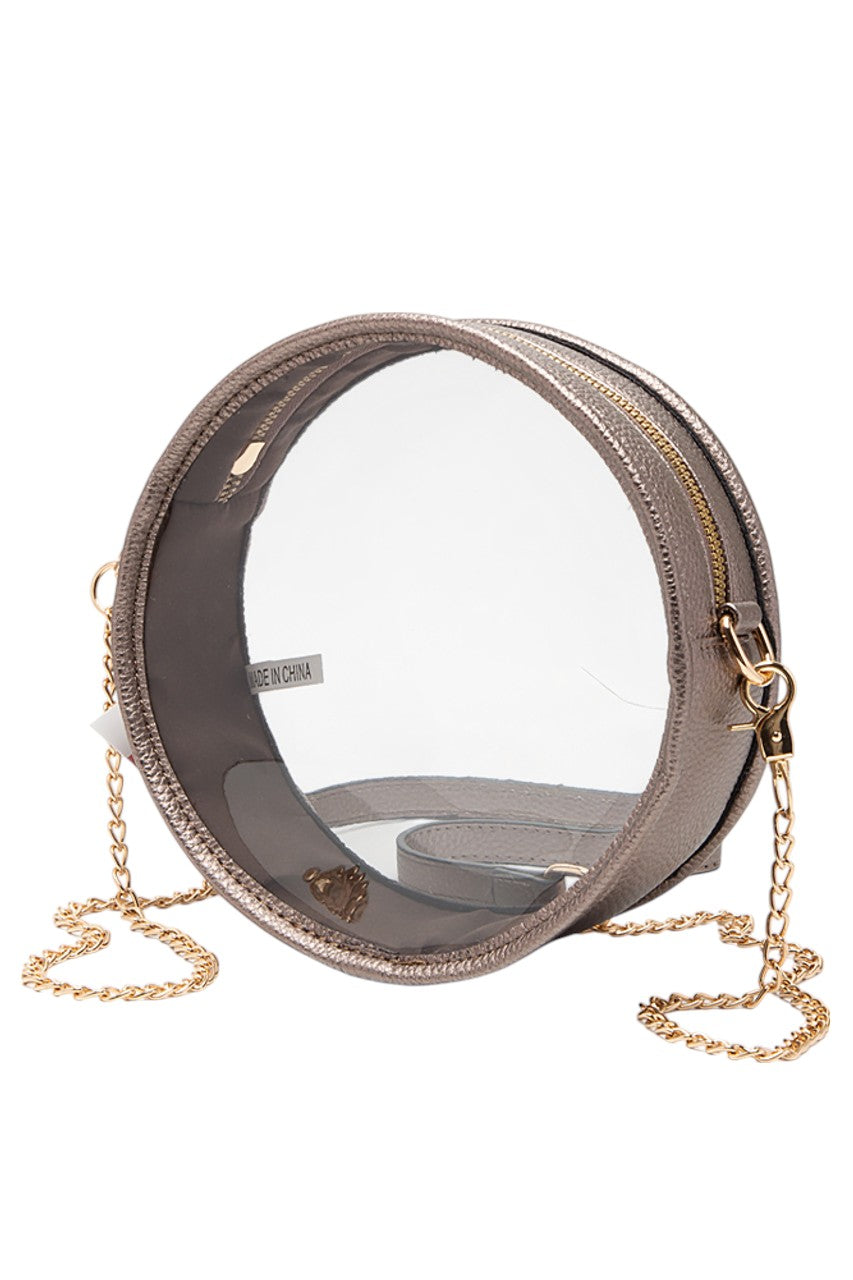 Solid Color Trim Clear Round Crossbody Bag
