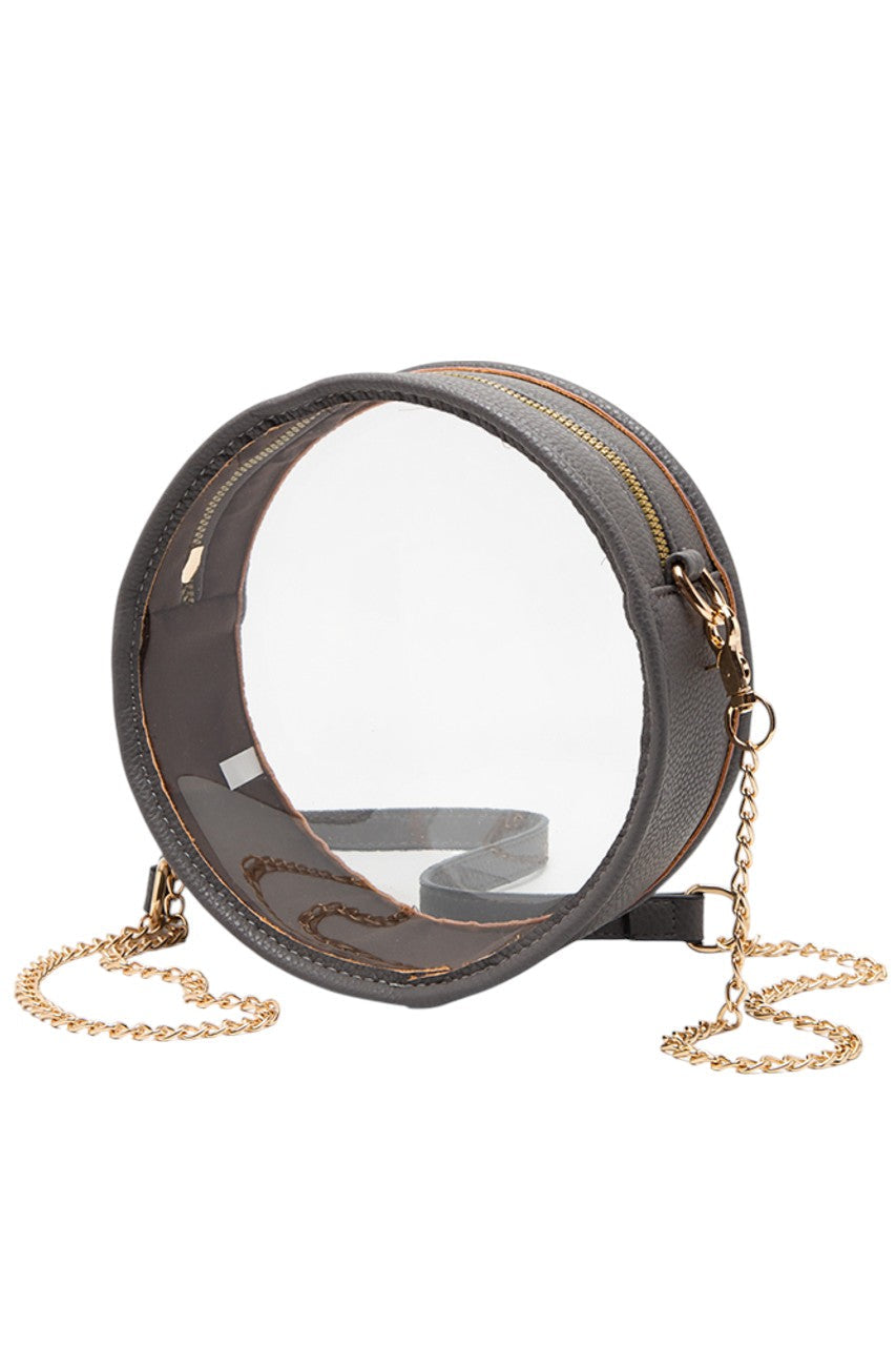 Solid Color Trim Clear Round Crossbody Bag