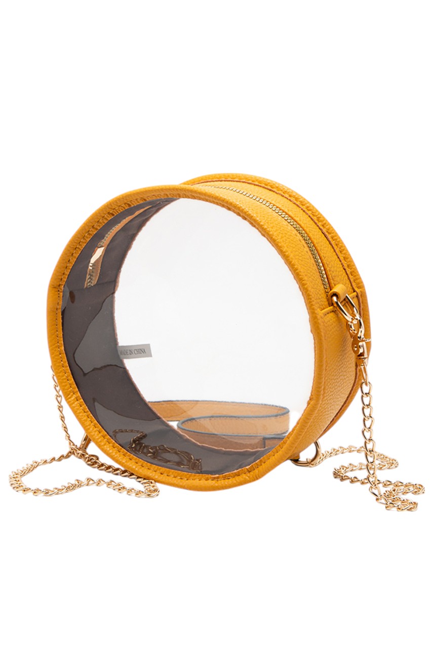 Solid Color Trim Clear Round Crossbody Bag