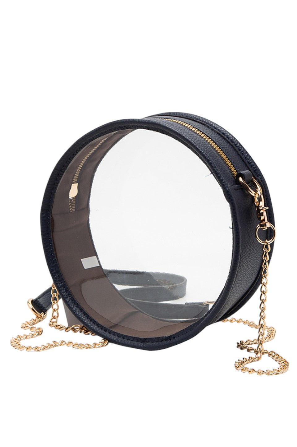 Solid Color Trim Clear Round Crossbody Bag