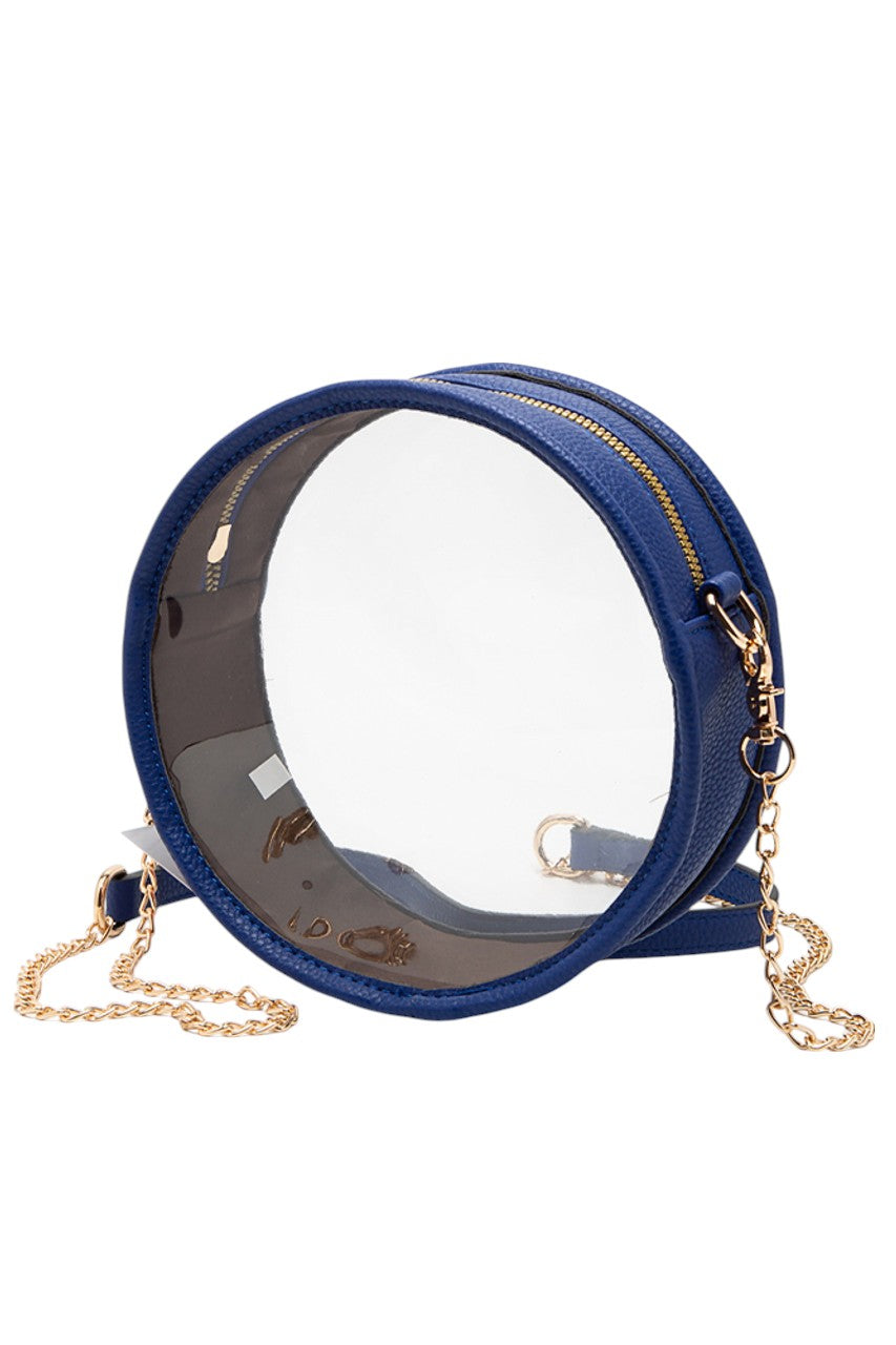 Solid Color Trim Clear Round Crossbody Bag