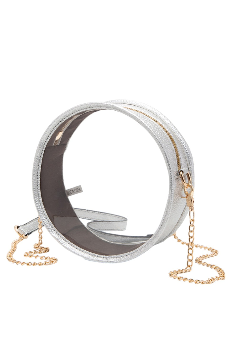 Solid Color Trim Clear Round Crossbody Bag