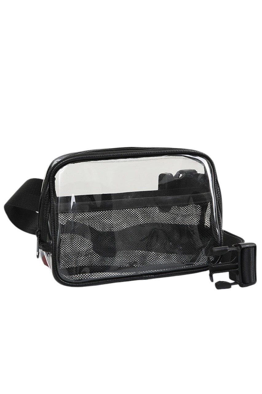 Solid Color Trim Clear Waist Crossbody Bag