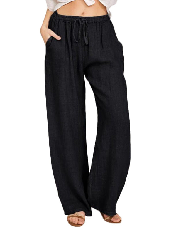 Solid Leisure Knit Lounge Bottoms with Slant Pockets - Black / S