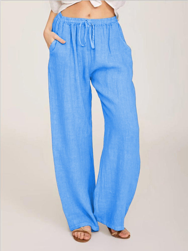 Solid Leisure Knit Lounge Bottoms with Slant Pockets - Clear blue / S