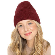Solid Ribbed Cuff Beanie Hat