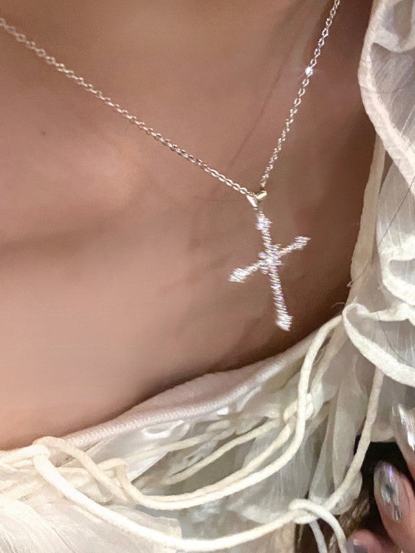 SPARKLING CROSS PENDANT NECKLACE PUNK FAIRY GRUNGE ACCESSORY