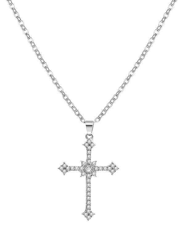 SPARKLING CROSS PENDANT NECKLACE PUNK FAIRY GRUNGE ACCESSORY