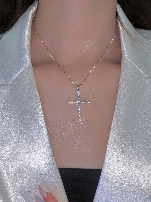 SPARKLING CROSS PENDANT NECKLACE PUNK FAIRY GRUNGE ACCESSORY