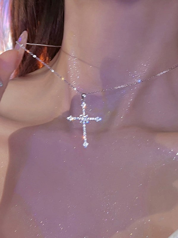 SPARKLING CROSS PENDANT NECKLACE PUNK FAIRY GRUNGE ACCESSORY