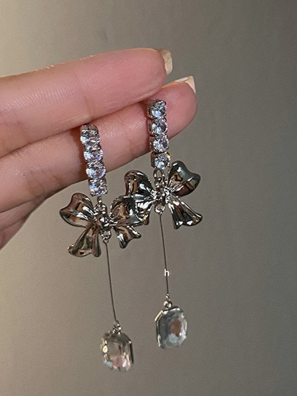 SPARKLY BOW STUD EARRINGS GEOMETRIC ALLOY STUD DESIGN
