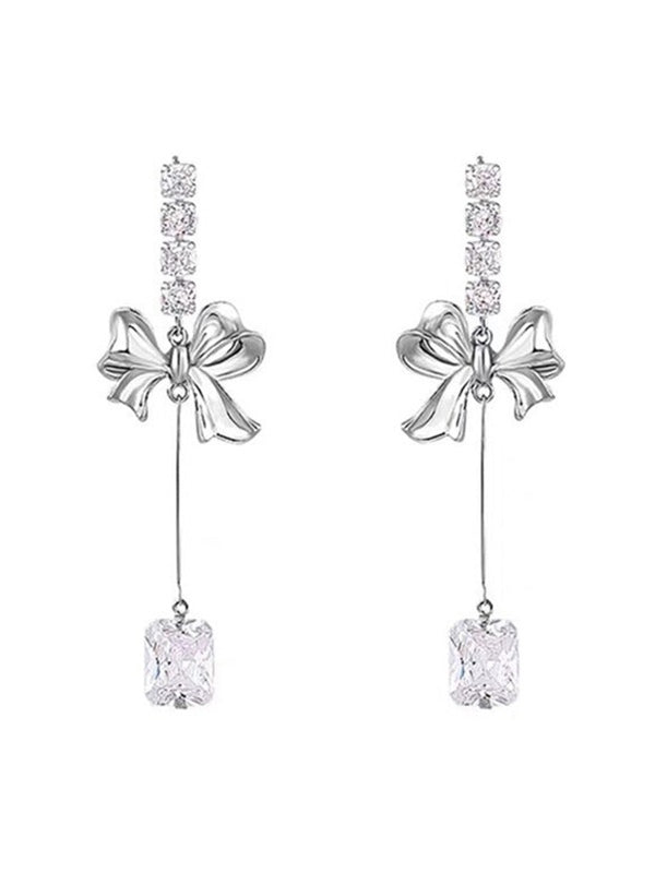 SPARKLY BOW STUD EARRINGS GEOMETRIC ALLOY STUD DESIGN