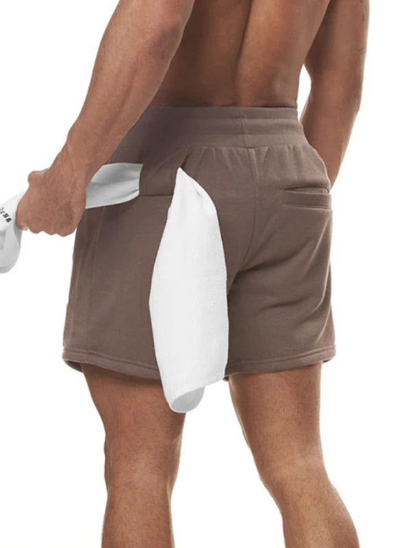 Sports Gym Shorts Men’s Multi Pocket Hanging Towel Running Training Pants Cotton