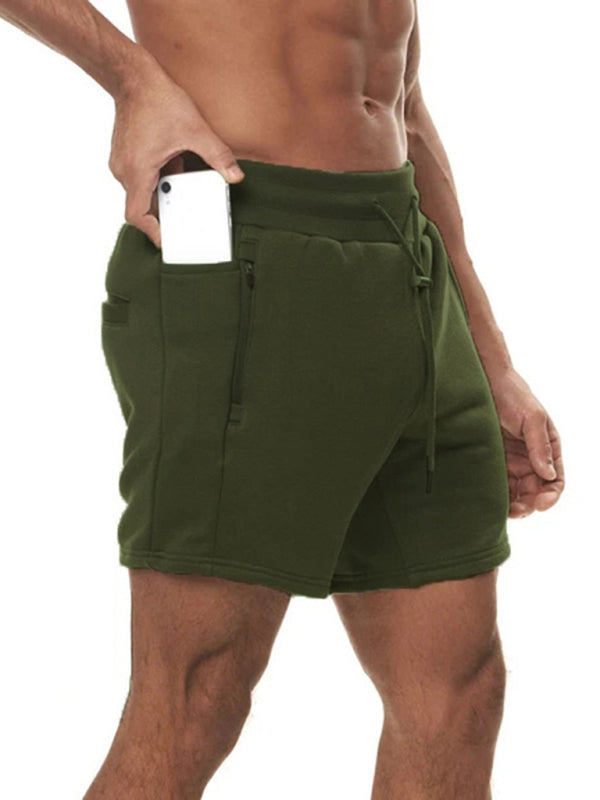 Sports Gym Shorts Men’s Multi Pocket Hanging Towel Running Training Pants Cotton - Olive green / M