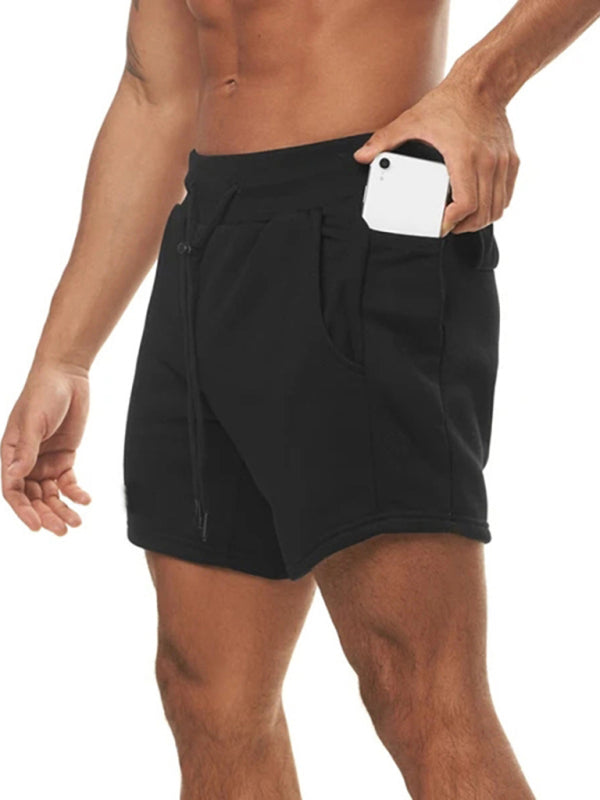 Sports Gym Shorts Men’s Multi Pocket Hanging Towel Running Training Pants Cotton - Black / M
