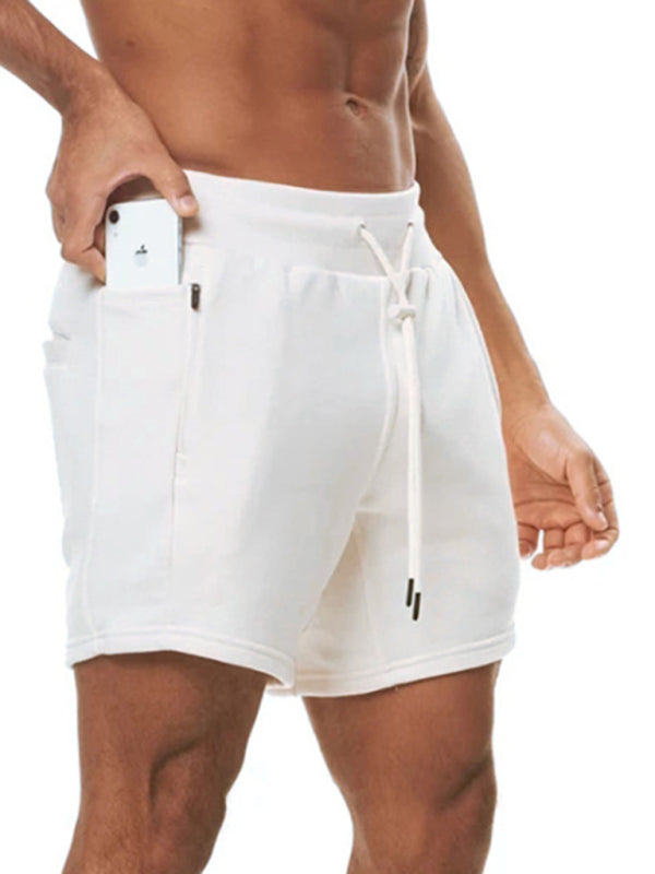 Sports Gym Shorts Men’s Multi Pocket Hanging Towel Running Training Pants Cotton - White / M