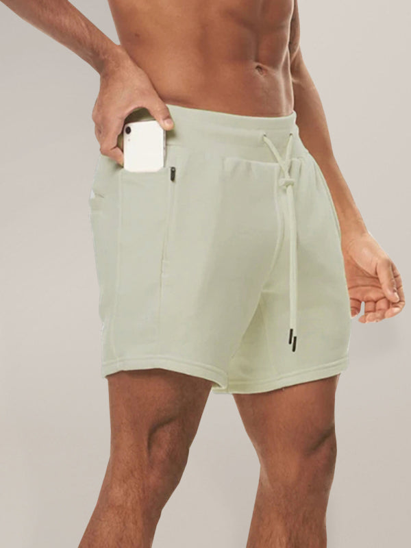 Sports Gym Shorts Men’s Multi Pocket Hanging Towel Running Training Pants Cotton - Cream / M